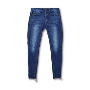 💎172 Indigo Rein Denim Raw Hem Ankle Skinny Slim Blue Jeans